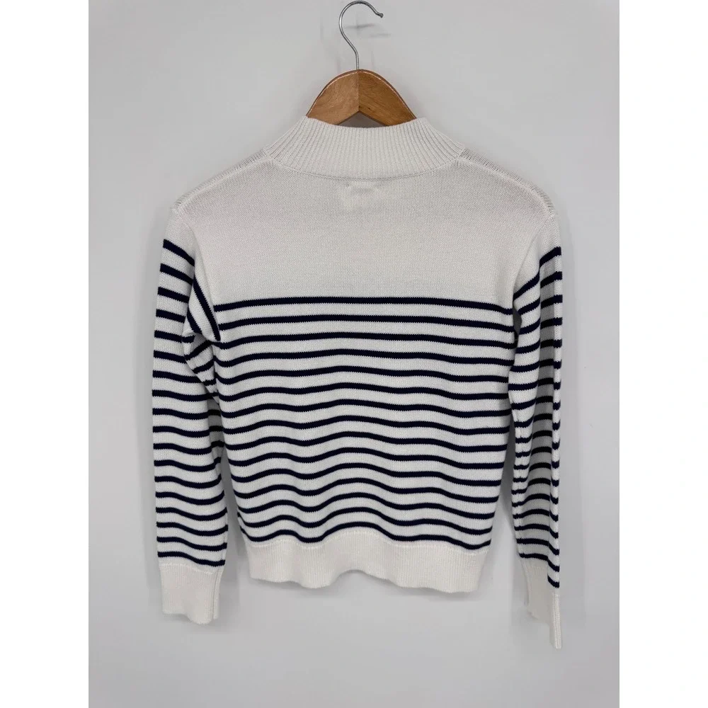 Crewcuts Striped Mockneck Sweater Kids XL 12-14 White Navy Blue Preppy Classic
